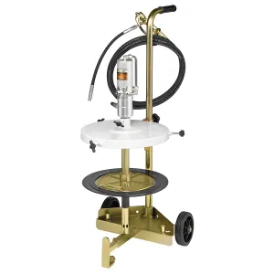 Kit Engraxadeira Pneumática 50:1 Ecodora com vazão de 1,5kg/min com Tampa para Reservatório, Compactador, Gatilho e Carrinho. Sistema de Lubrificação Compacto para Reservatório de 12-60kg e 300 a 350mm de Diâmetro MIX-64035