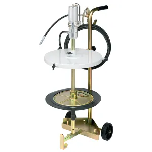Kit Engraxadeira Pneumática 50:1 Ecodora com vazão de 1,5kg/min com Tampa para Reservatório, Compactador, Gatilho e Carrinho. Sistema de Lubrificação Compacto para reservatórios de 50-60kg e 370 a 420mm de Diâmetro MIX-64041