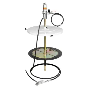Kit Engraxadeira Pneumática 50:1 Ecodora com vazão de 1,5kg/min com Tampa para Tambor, Compactador, Regulador de Pressão e Gatilho. Sistema de Lubrificação Compacto para Tambores de 150-220kg e 550 a 600mm de Diâmetro MIX-64195