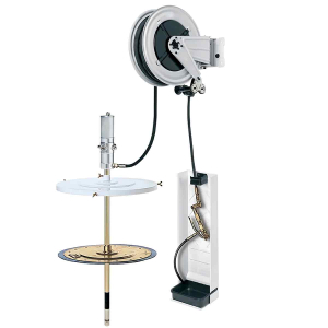 Kit Engraxadeira Pneumática Ecodora 50:1 com Vazão de 1,5 kg/min. Acompanha Tampa do Tambor, Compactador, Carretel Automático e Gatilho com Suporte. Adaptável a Tambores de 180 a 220kg MIX-64200