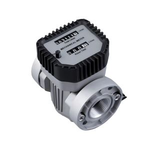 Medidor mecânico de vazão Lubmix MIX-999937 com engrenagem oval, conexão roscada de 1 polegada, visor mecânico para leitura em litros, indicado para medição de óleo e combustíveis com alta vazão de até 100 L/min.