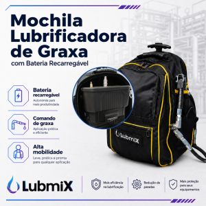 Mochila lubrificadora de graxa Lubmix com bateria recarregável, comando de graxa e alta mobilidade para lubrificação industrial