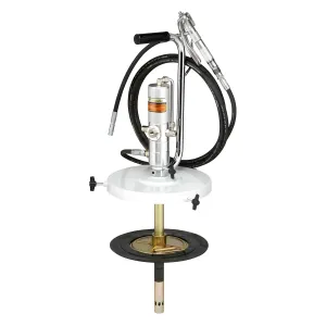 Kit Engraxadeira Pneumática 50:1 Ecodora com vazão de 1,5kg/min com Tampa para o Reservatório, Compactador e Gatilho. Sistema de Lubrificação Compacto para Reservatórios de 12-30kg e 260 a 300mm de Diâmetro MIX-64031