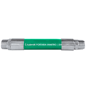 Mangote para abastecimento na cor vermelha da marca Lubmix com terminais metálicos em ambas as extremidades, certificada pelo Inmetro.