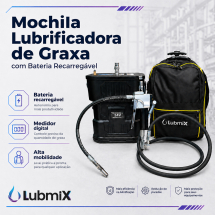 Mochila lubrificadora de graxa com bateria recarregável Lubmix 24V, medidor digital e mangueira para lubrificação industrial