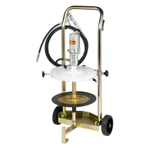 Kit Engraxadeira Pneumática 50:1 Ecodora com vazão de 1,5kg/min com Tampa para Balde, Compactador,  Gatilho e Carrinho. Sistema de Lubrificação Compacto para Baldes de 12-30kg e 240 a 280mm de Diâmetro MIX-64025